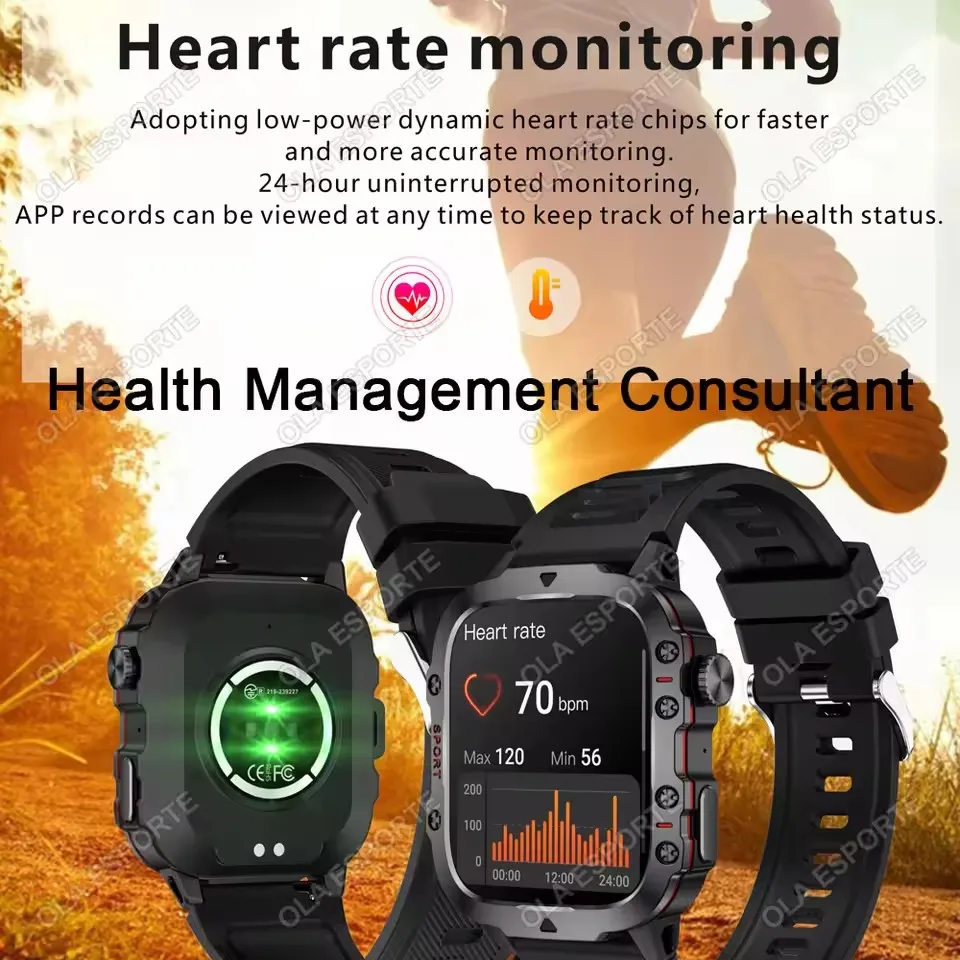 2026 New Military Smart Watch Men 3ATM Outdoor Sports Fitness Tracker Blood Pressure Health Monitoring BT Call GPS Smartwatch photo 5