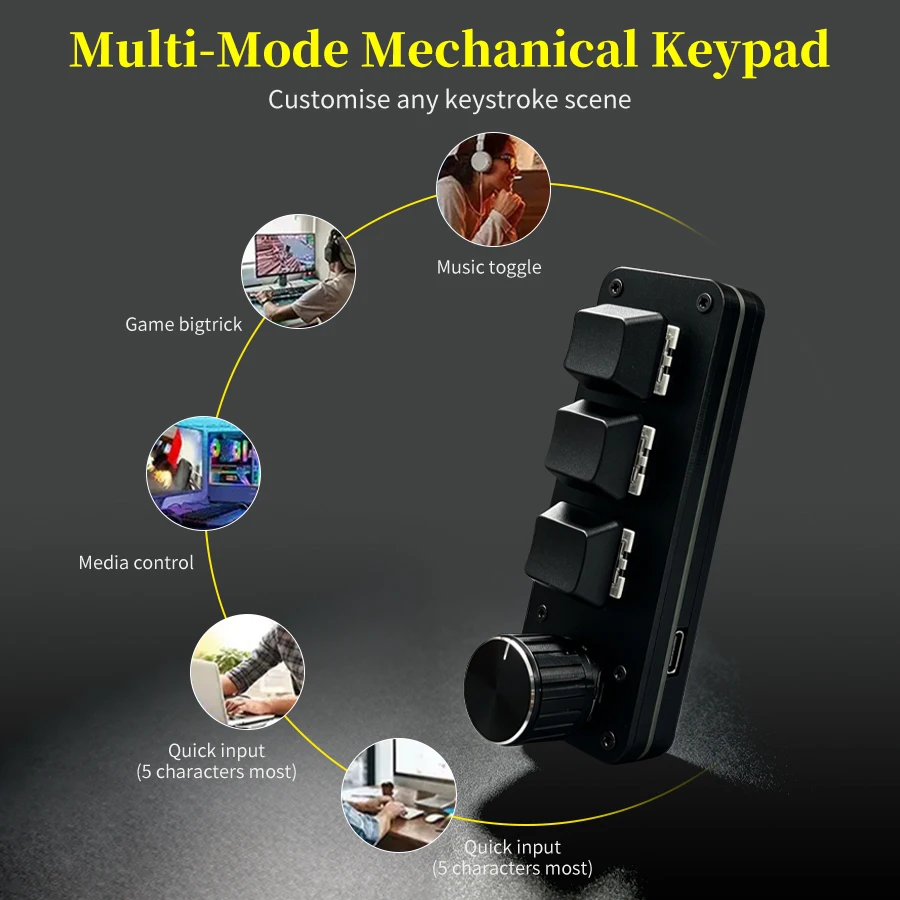 3-Key Programmable Keypad with 1 Knob Hotswap Mechanical Macro Keyboard USB C for Gaming Music Media Control Compatible with Win photo 2
