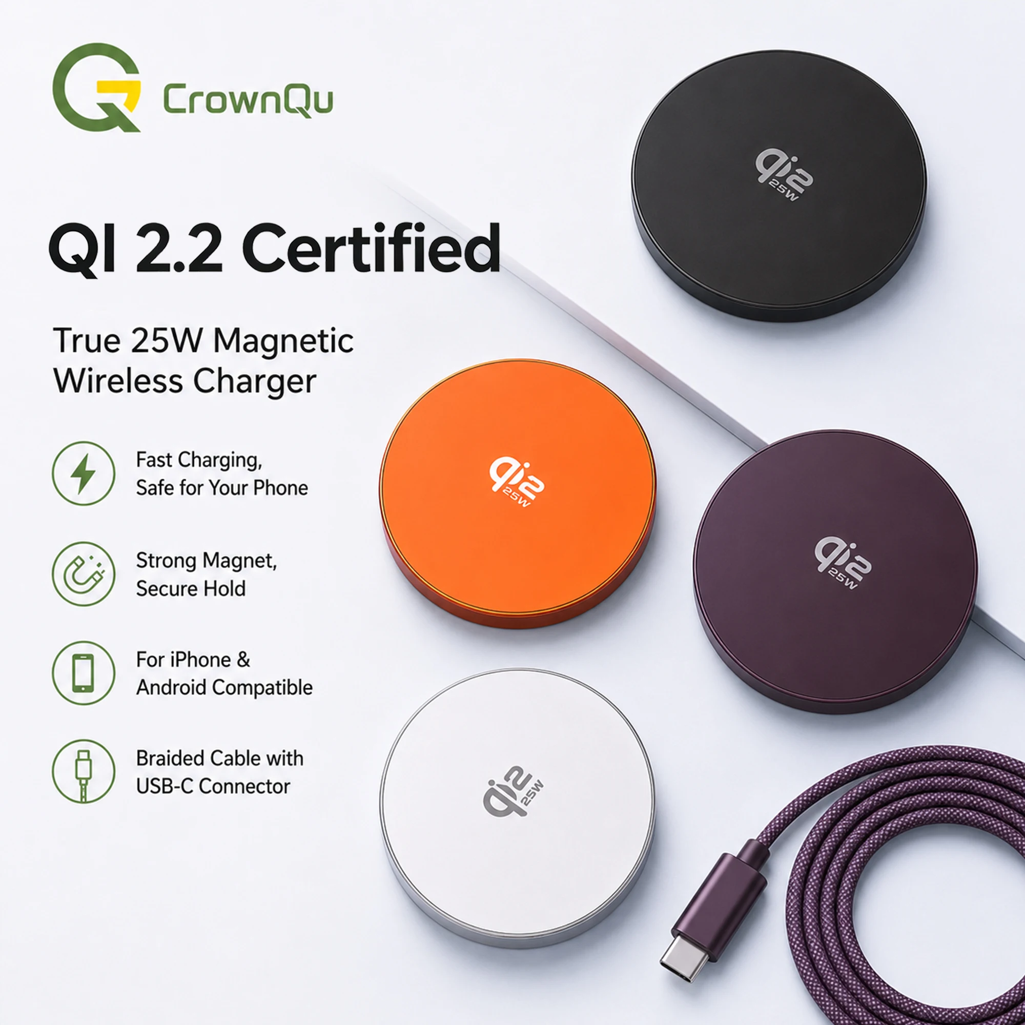 Qi2.2 Wireless Chargers 25W Magnetic Induction USB TypeC Adapter For iPhone 17 16 15 Pro Max‌ 5W Airpods Series Xiaomi Samsung photo 1