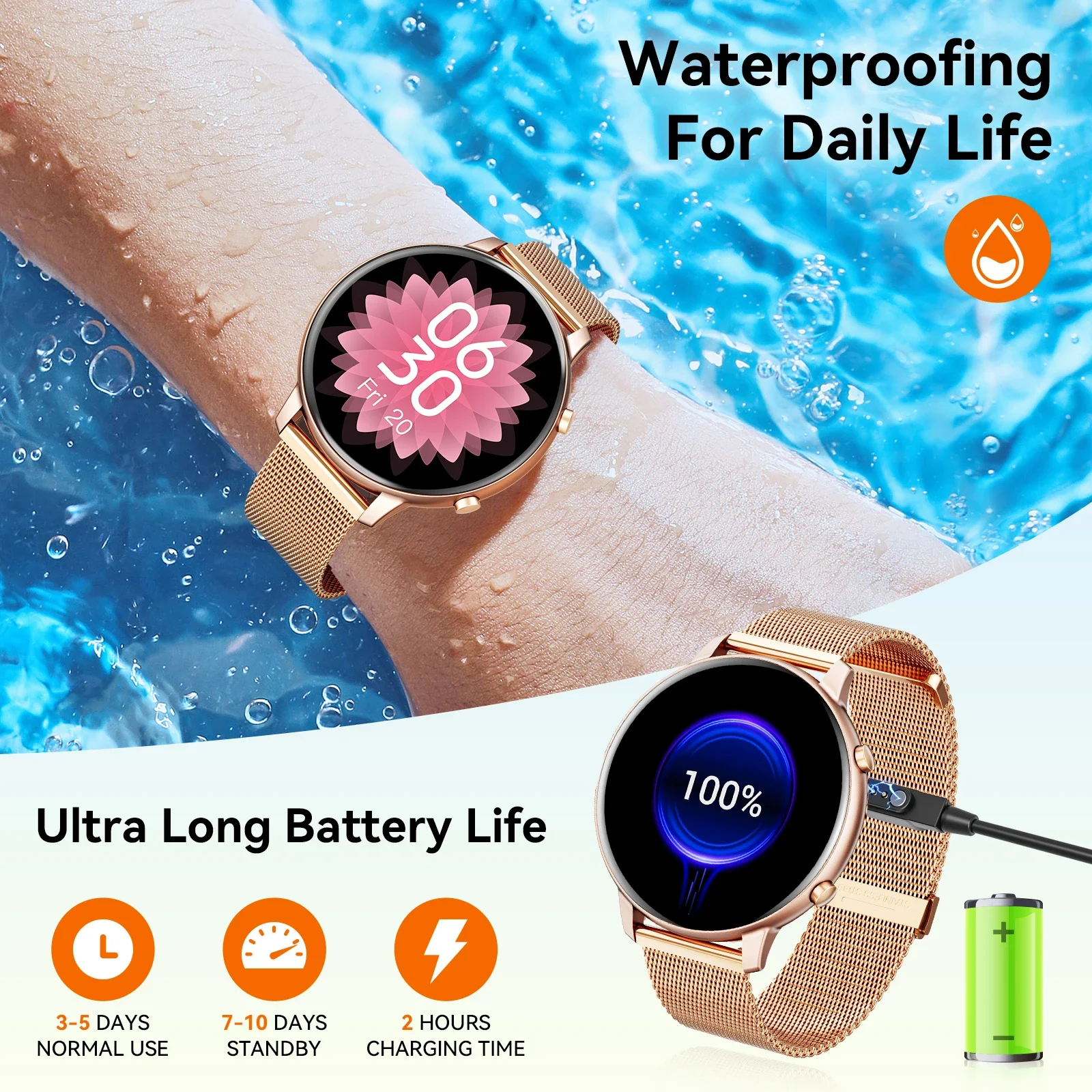 Women Rose Gold Smart Watch 1.39" Round Screen Bluetooth Call IP67 Waterproof Fitness Tracker Heart Rate SpO2 Monitor Ladies Smartwatch For Android IOS photo 5