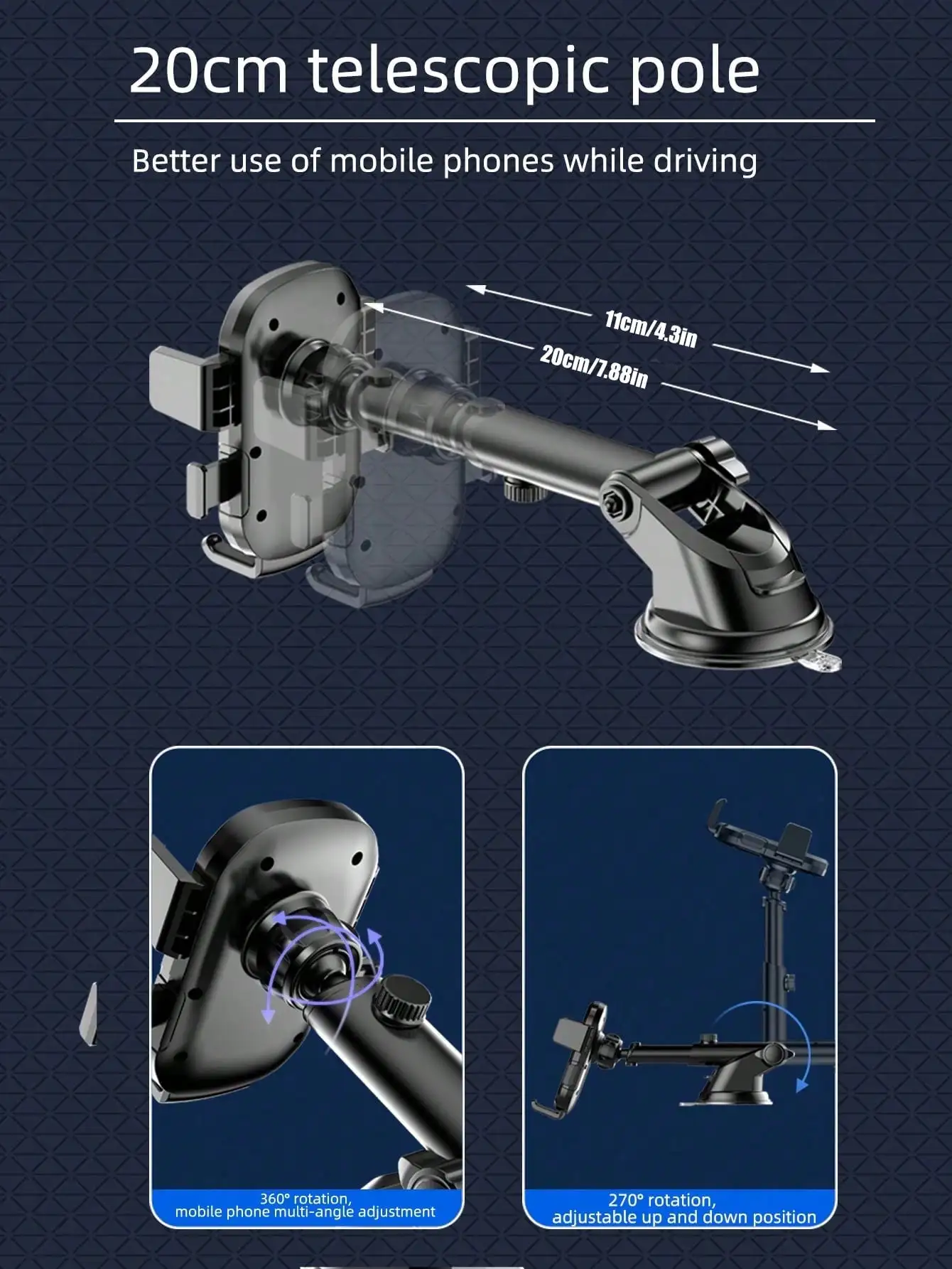1Pc Suction Cup Car Phone Holder, Suction Mount Mobile Smartphone & Tablet Car Bracket, Fits Dashboard & Windshield, With Retrac photo 4
