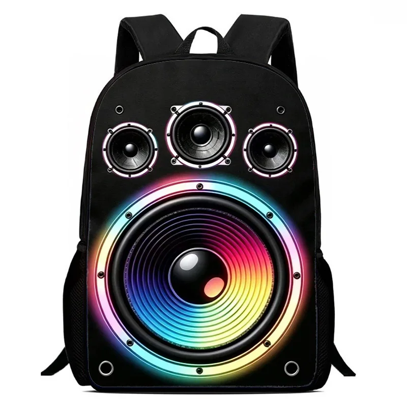 2D Visual Speaker Print Backpack Large Capacity Laptop Bag Trendy Music Theme Travel Student School Rucksack Daypack Book Bag photo 2