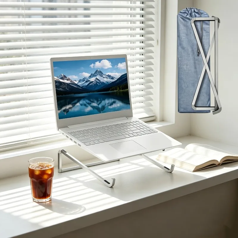 Foldable Laptop Stand for Desk, Universal Laptop Riser Ventilated Holder, Silver, Portable Notebook Stand photo 3