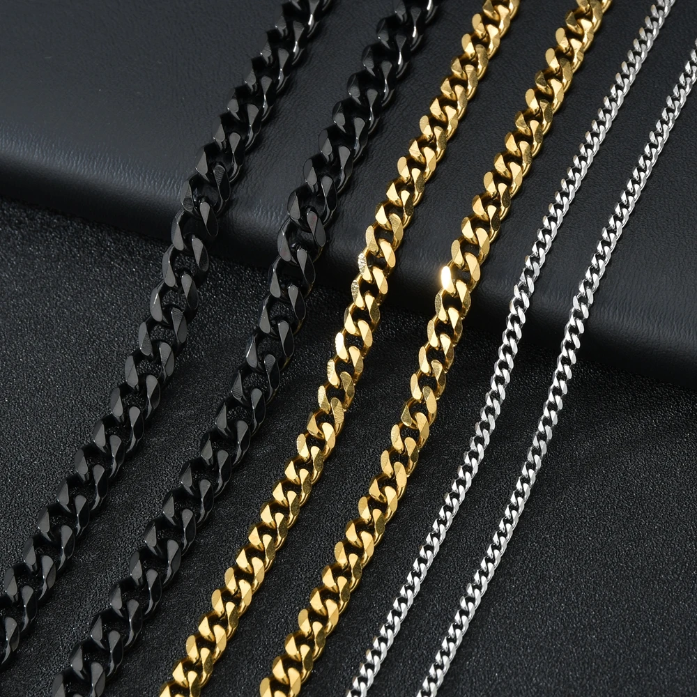3/5/7mm Stainless Steel Cuban Link Chain Classic Punk Personality Jewelry Simple Fashion Hip-hop Couple Necklace for Men Women photo 2