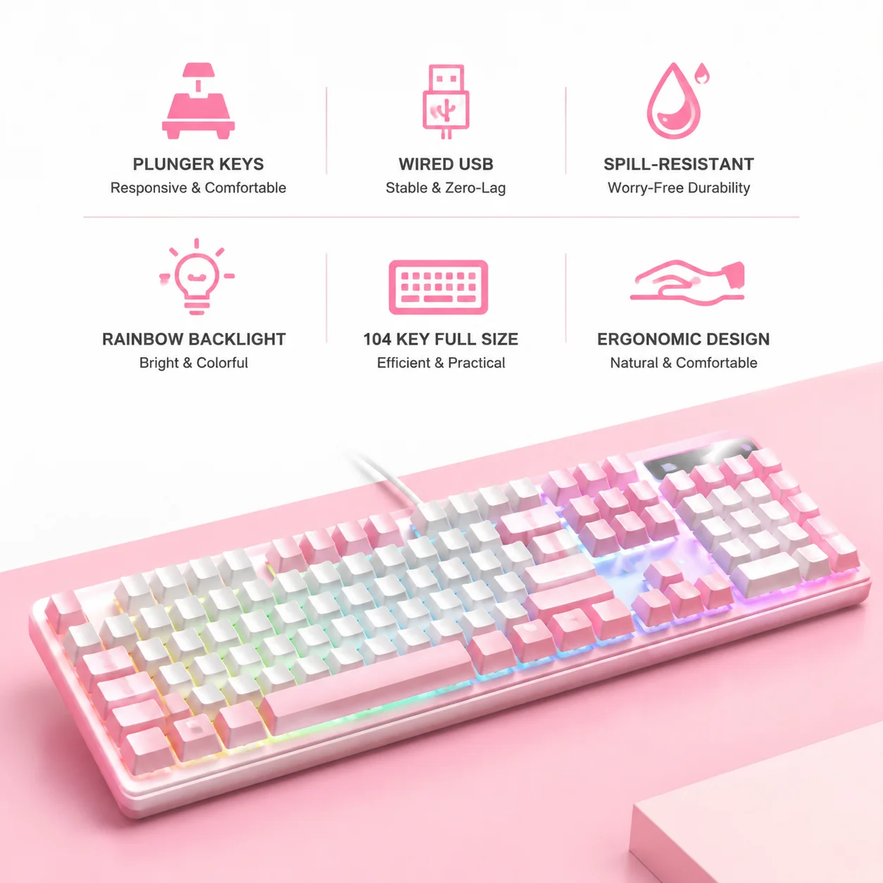 RGB Backlit Waterproof Mechanical Feel Gaming Wired Keyboard Full-Size Ergonomic Office/Gamer Keyboard For PC Computer Laptop photo 5