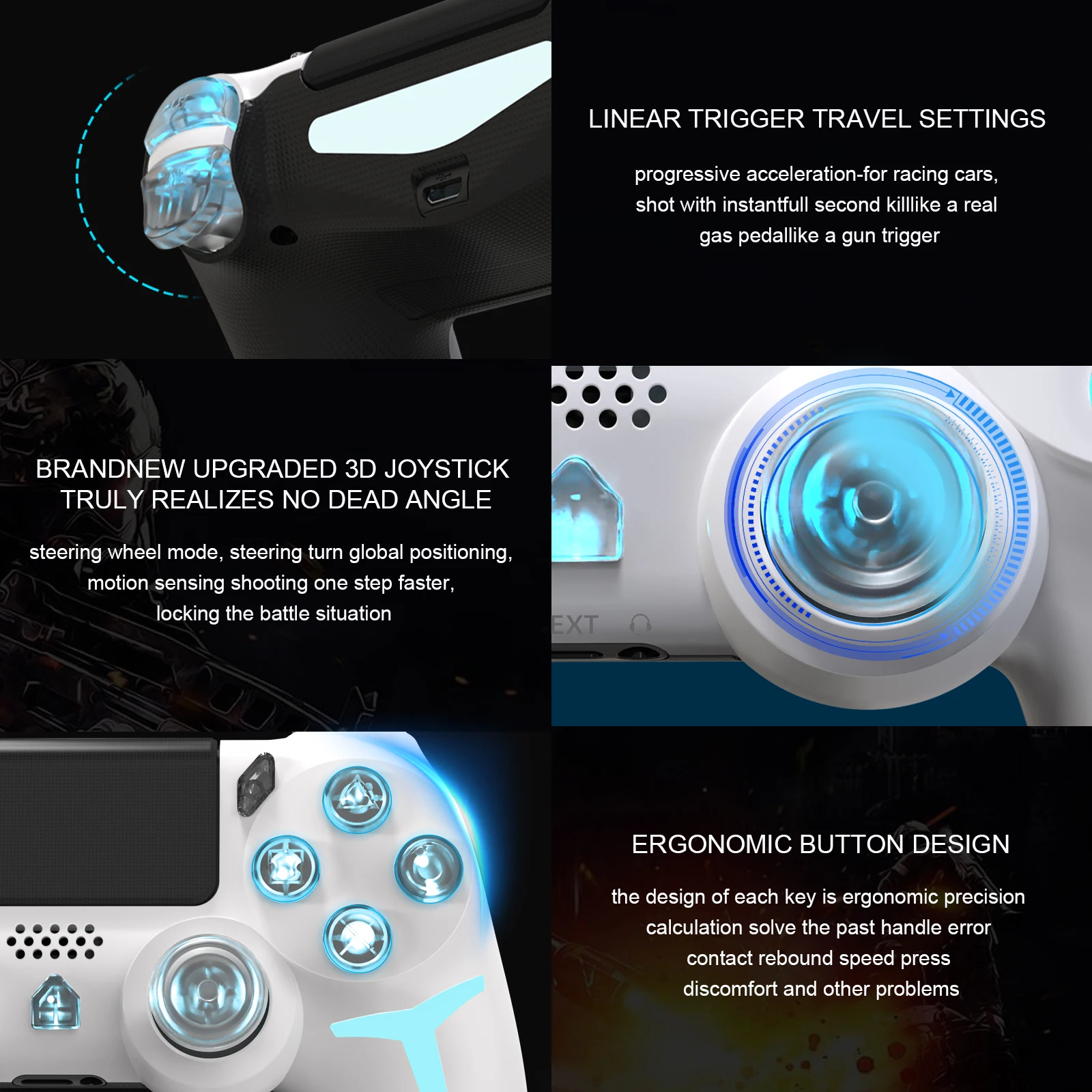 GAMINJA Wireless Game Controller For PS4 PS3 Console Computer PC RGB Light LED Bluetooth Gamepad 6-axis Gyroscope Dual Vibration photo 3