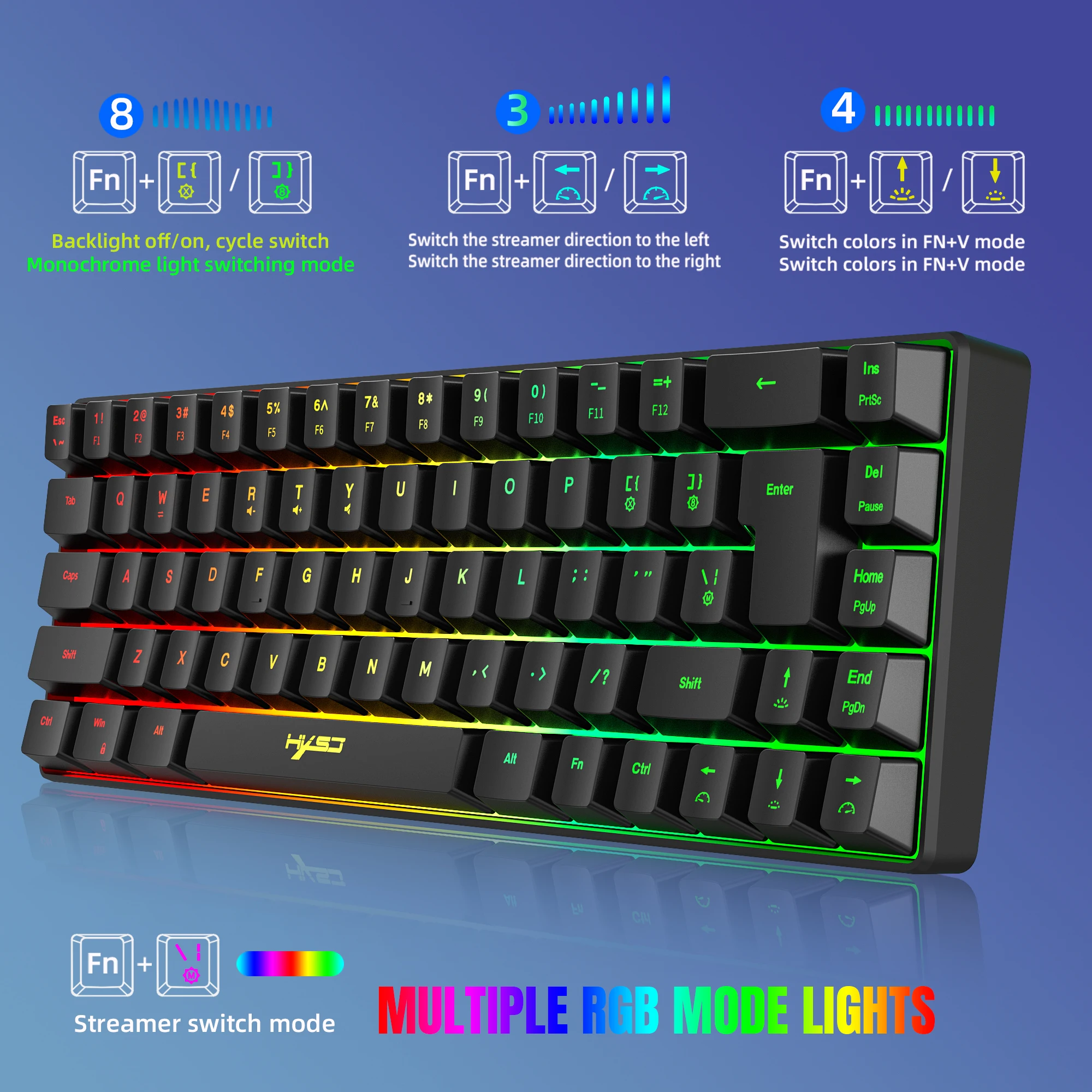 68-key gaming keyboard and mouse kit RGB backlit portable game wired membrane keyboards wireless mice mause for Home office photo 5