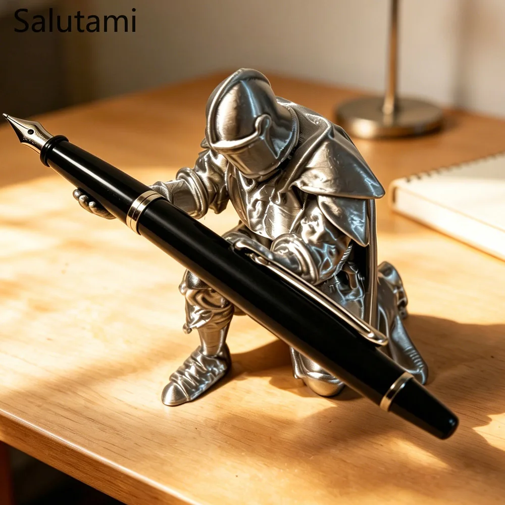 Pen Holder 3D Printed Medieval Knight Black Silver Warrior Statue Desk Organizer Creative Office Desktop Decor Stationery Gift photo 2