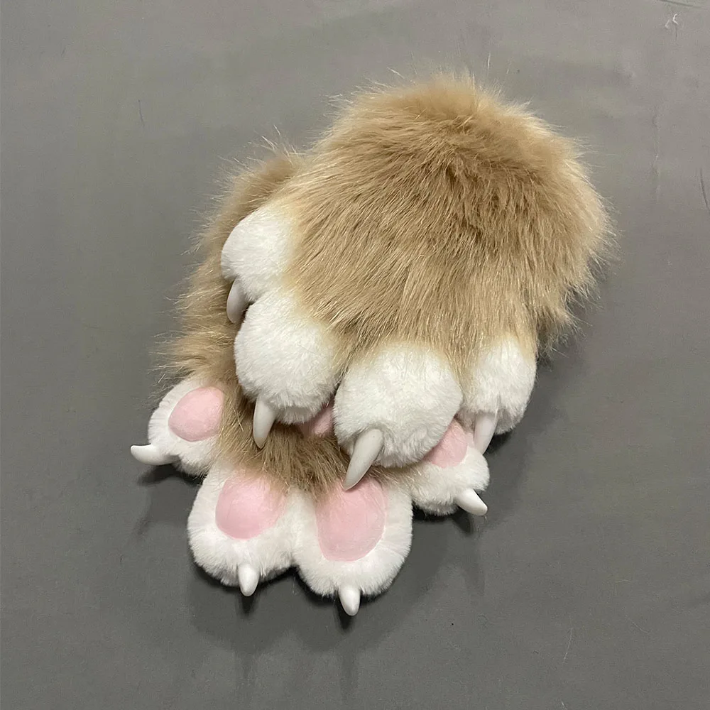Faux Fur Plush Furry Cat Claw Gloves Fursuit Animal Fox Paws Mittens Halloween Cosplay Costume Accessories for Adult photo 5