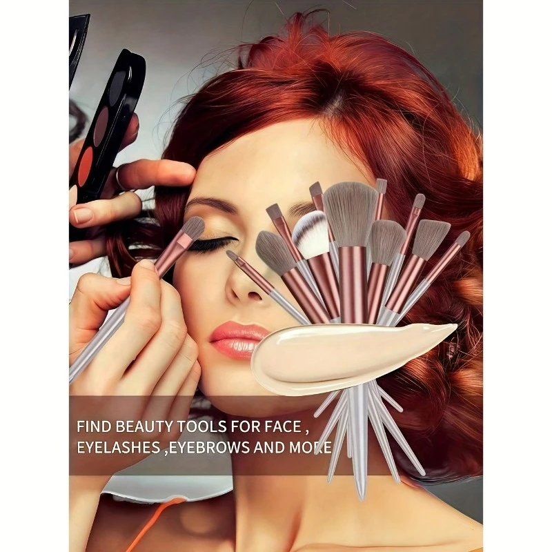 13-Piece Cosmetic Brush Set, a complete set of soft brushes suitable for eye shadow, foundation makeup, BB cream, and concealer. photo 3