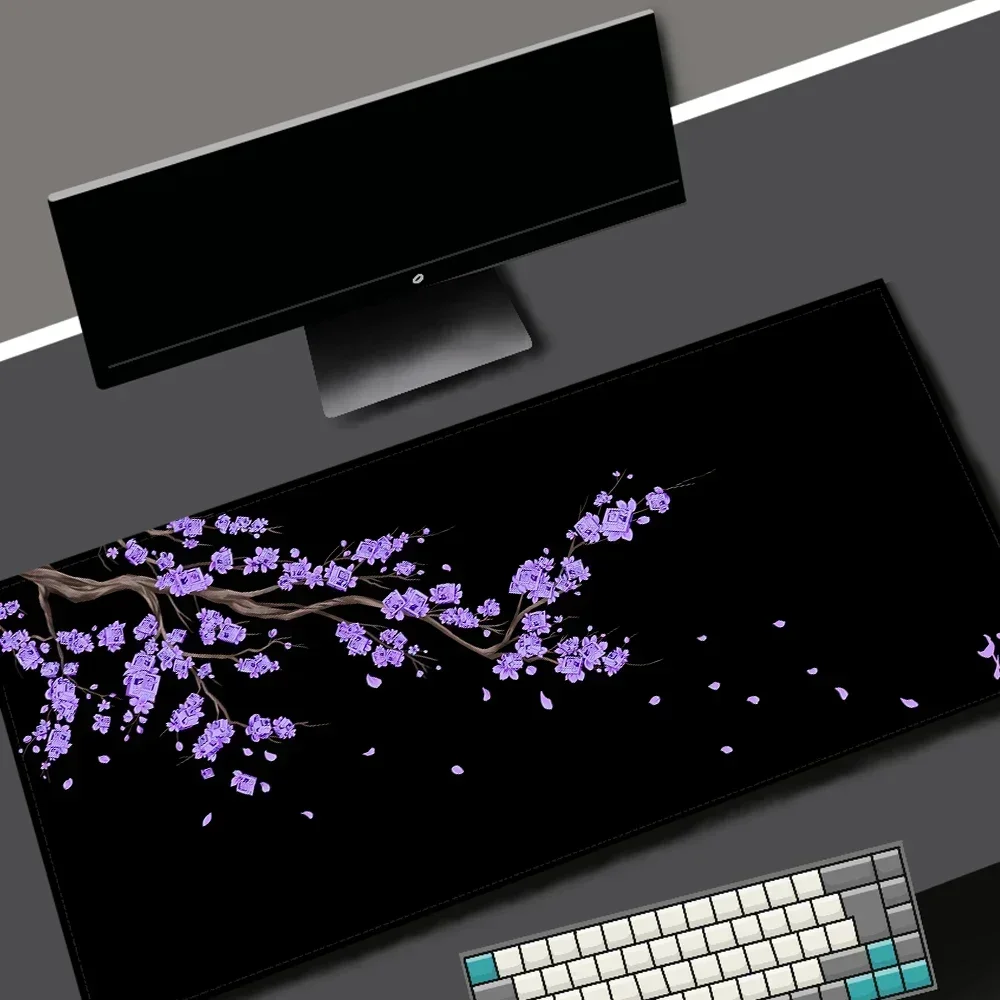Black Sakura Gaming Mouse Pad Kawaii Purple Desk Mat Large Office Carpet Accessories Cherry Blossom Mousepad Gamer Computer Mats photo 1