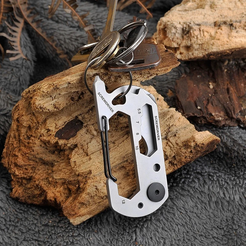 Multifunction Climbing Carabiner EDC Keychain Gear Outdoor Tools Camping Hiking Stainless Steel Wrench Bottle Opener photo 6