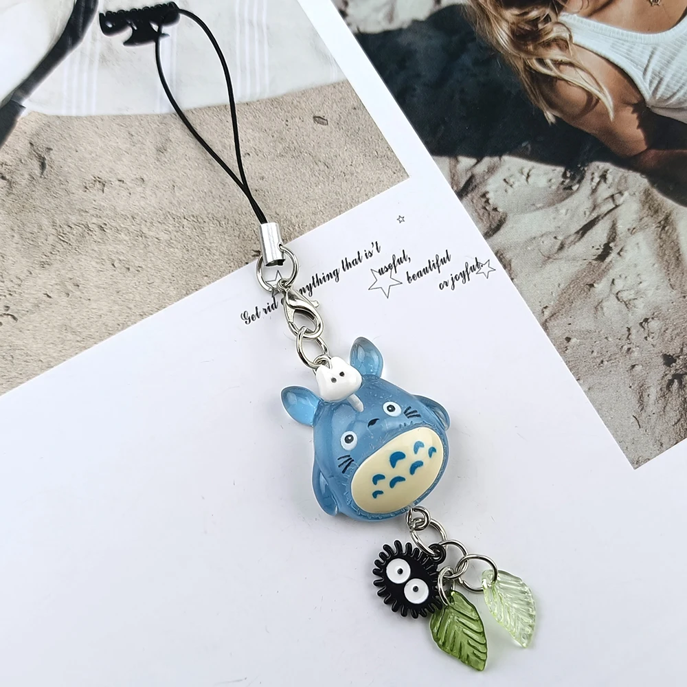 Kawaii Blue Animal Totoro Phone Charm Soot Sprite Keychain Woodland Anime Cat Cosplay Pendant Accessories Handmade Y2K Gift photo 1