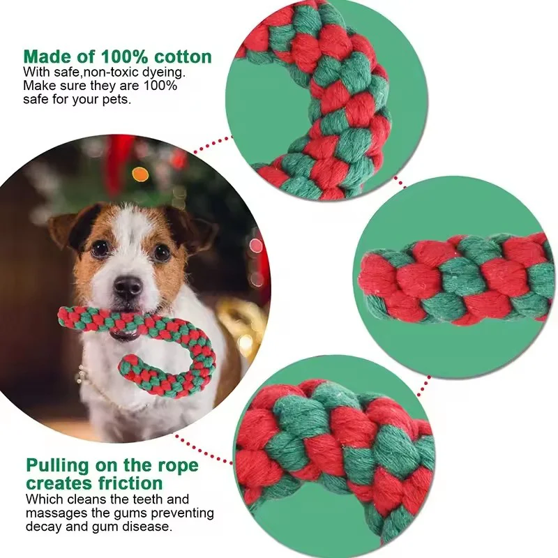 Christmas Pet Cotton Rope Knot Interactive Chew Toy Bite-resistant Molar Interactive Dog Toy Teeth Clean Festive Toy For All Dog photo 5