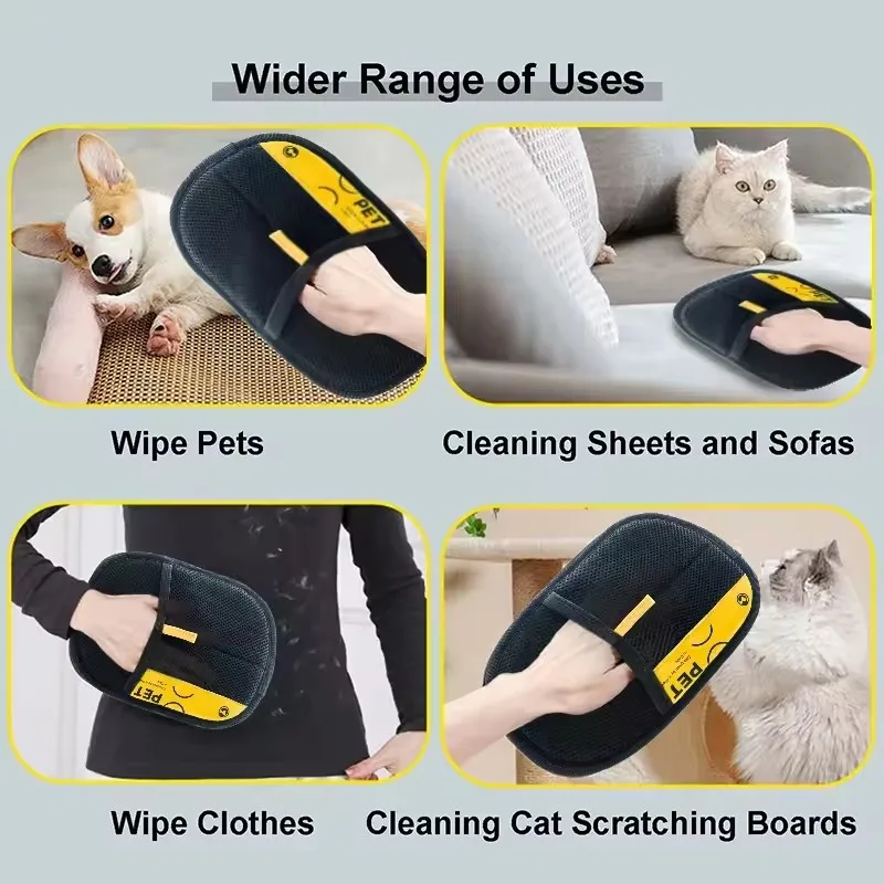 Pet Cats Hair Remover Gloves Electrostatic For Dogs Reusable Washable Grooming Glove With 2-In-1 Lint Roller Brush photo 2