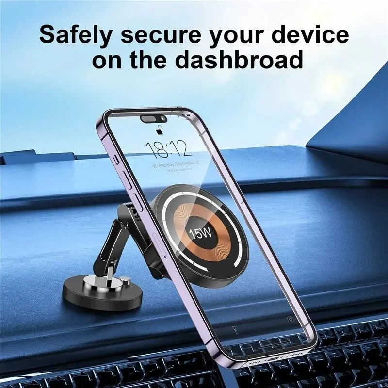 Magnetic Car Wireless Charger Stand Magnet Car Mount Fast Charging Station Phone Holder Bracket For Macsfae iPhone 15 14 13 12 photo 2