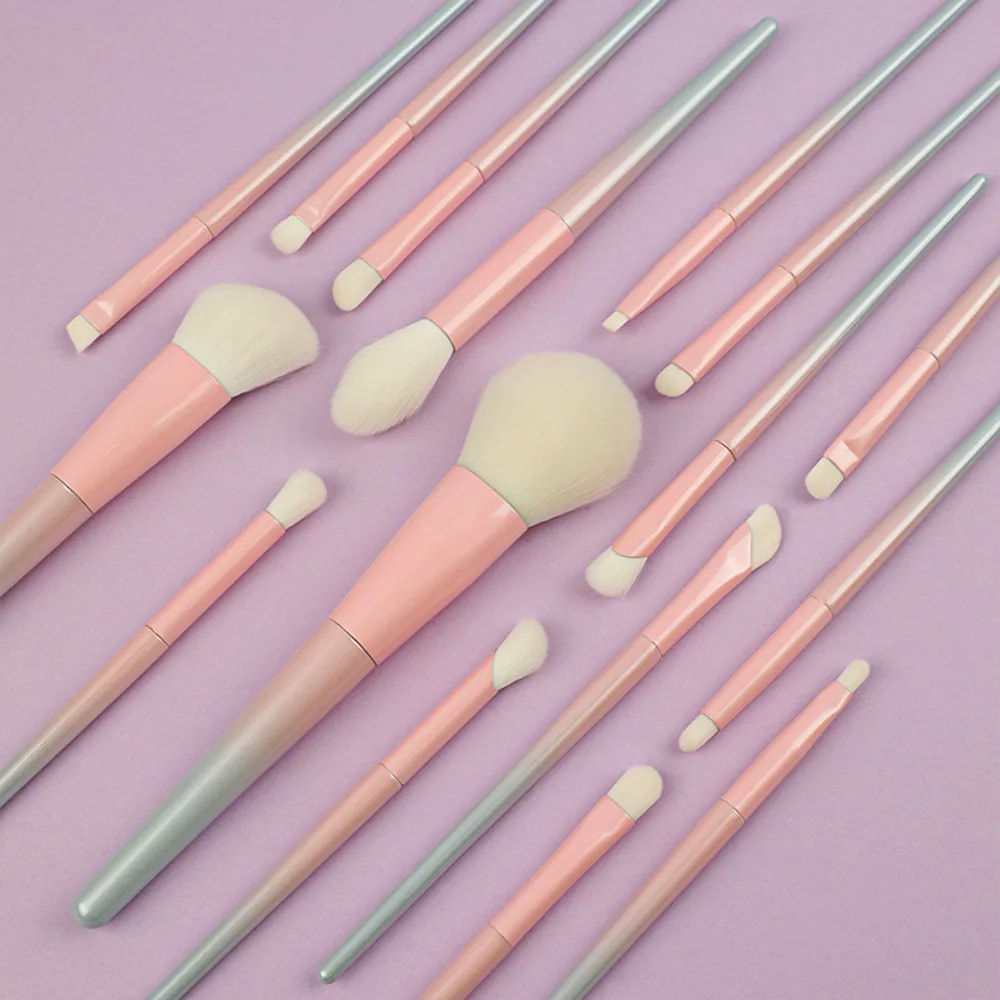 15Pcs Makeup Brush Set Professional Synthetic Wool Hair Brushes with Gradient Rubber Handle Full Face Kit for Powder Eyeshadow photo 2