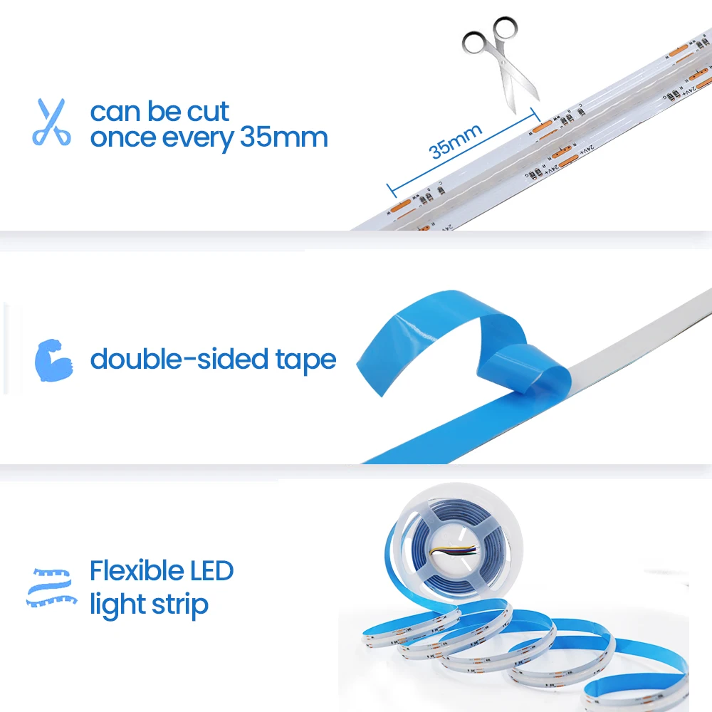 24V RGBCCT/RGB/RGBW/RGBWW COB LED Strip Light DC 12V 784 840LEDs/m High Density Dotless FOB Flex LED Tape Ribbon Lights Bar photo 5