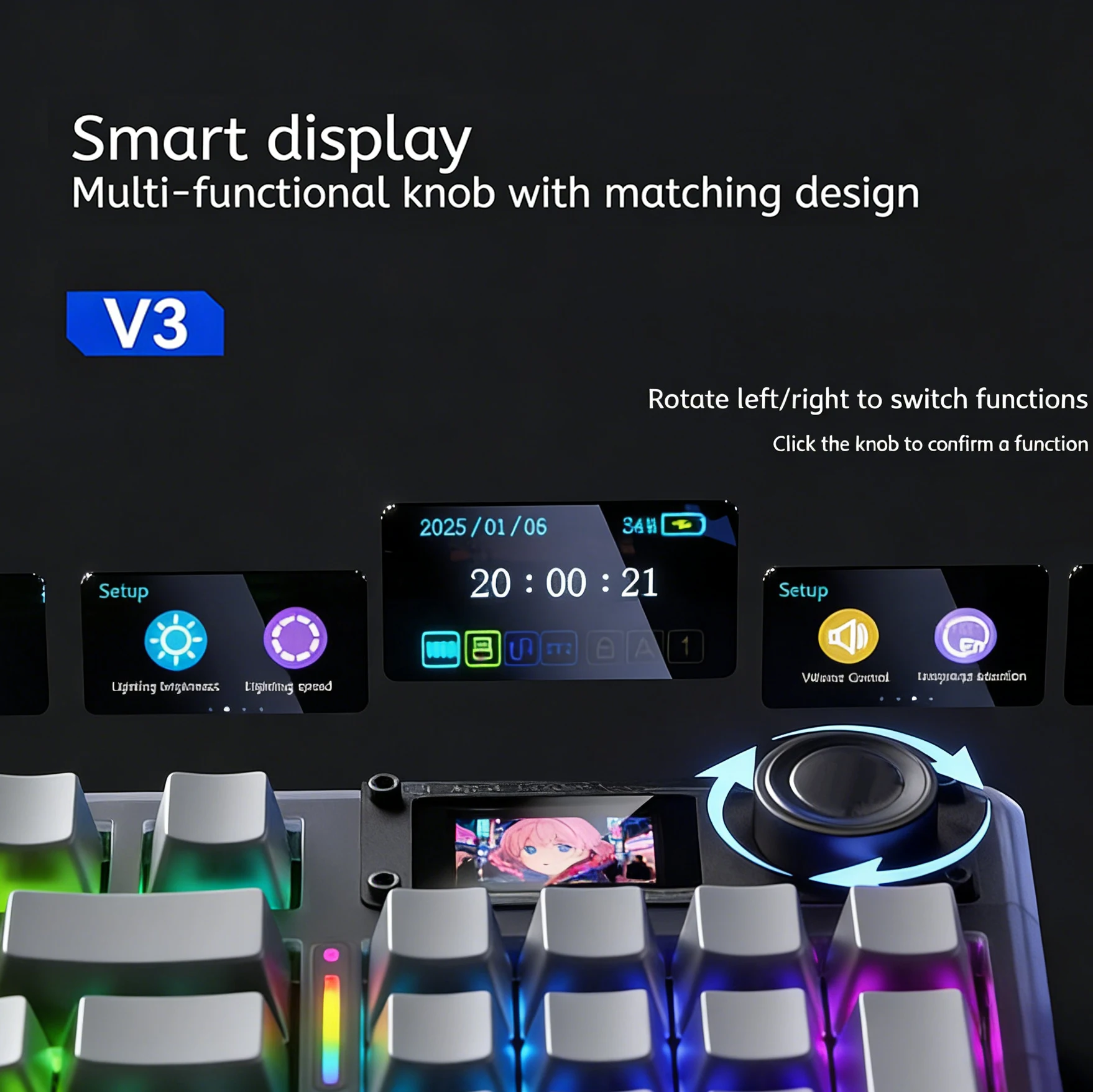 F98pro V3 Wireless Mechanical Keyboard Knob OLED Display Hot Swap RGB Tri-mode BT5.0/2.4G/USB-C Gaming Keyboard for PC photo 5