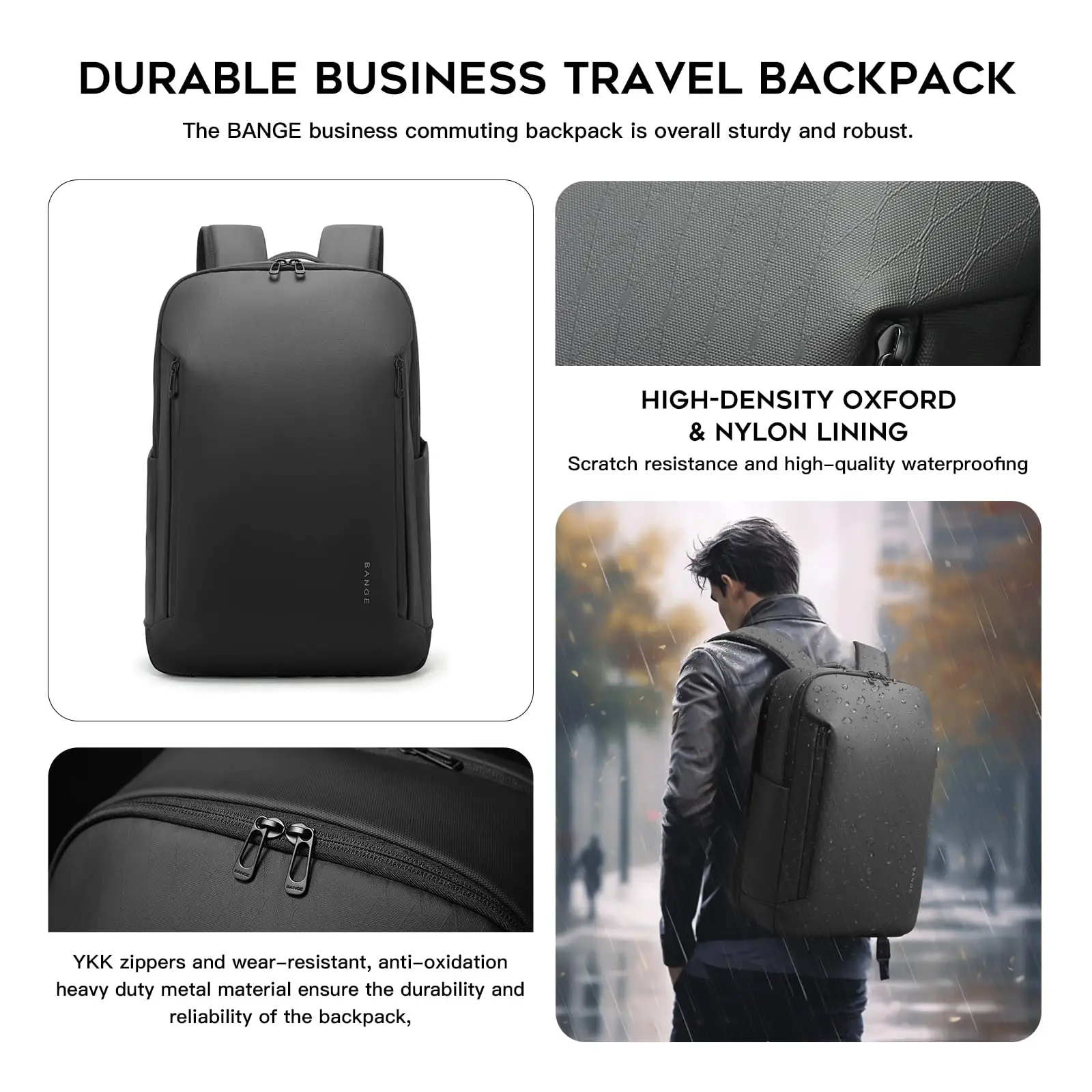 BANGE New Casual Multi-Pockets Big Capacity Daily 15.6inch Laptop Light Waterproof For Business Trip Roomy Men Backpack with YKK photo 4