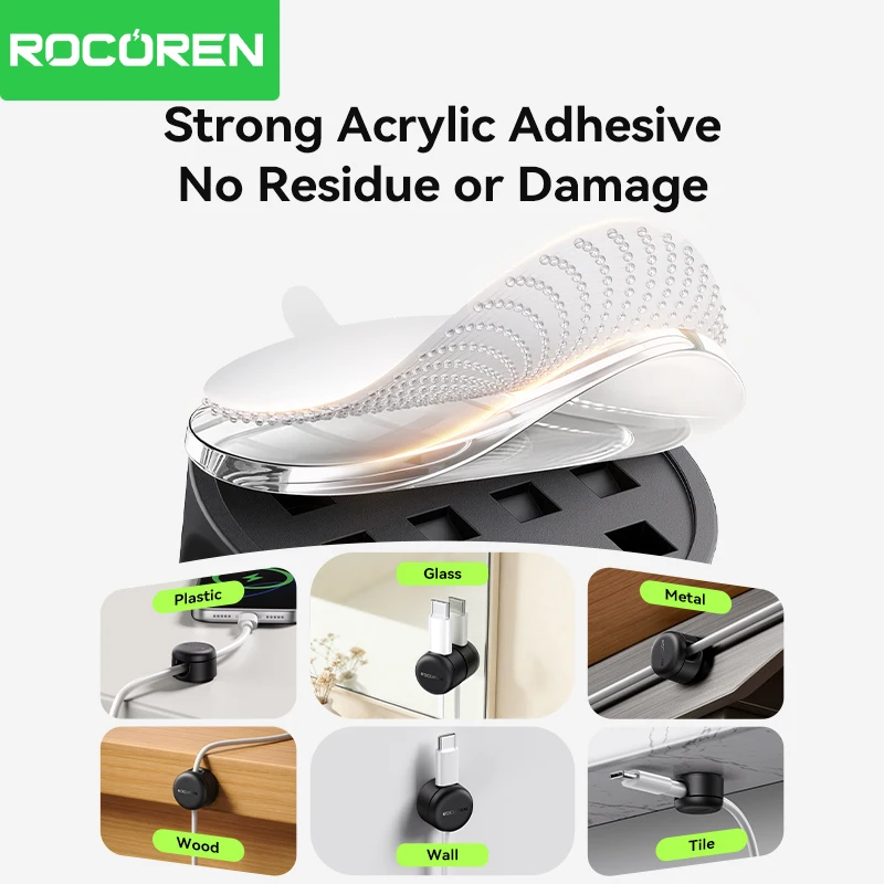 Rocoren 360° Rotating Magnetic Cable Management Self Adhesive Wire Cord Organizer Cable Clips Adjustable Wire Holder Under Desk photo 4
