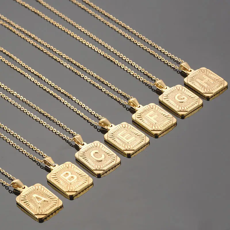Initial Pendant Necklace for Women Simple Stainless Steel Cuba Link Charm Letter Square Necklace Men Jewelry Couple Gift photo 2