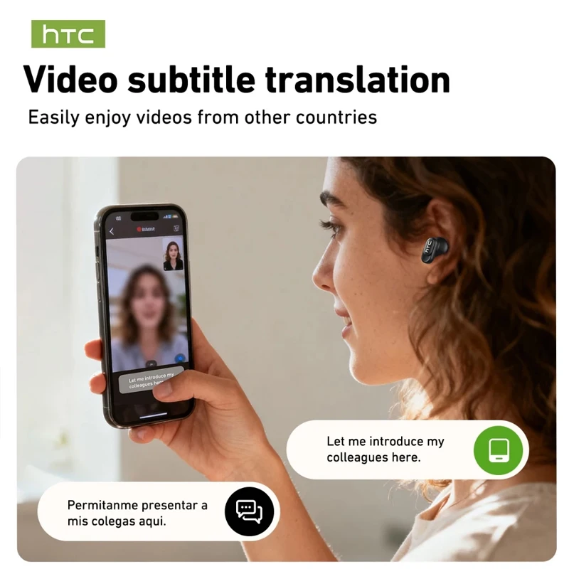 HTC NE79 Real Time Translation Earphone Bluetooth HiFi Music HD Call Noise Reduction Wireless Earbud LED Display With Mic photo 3