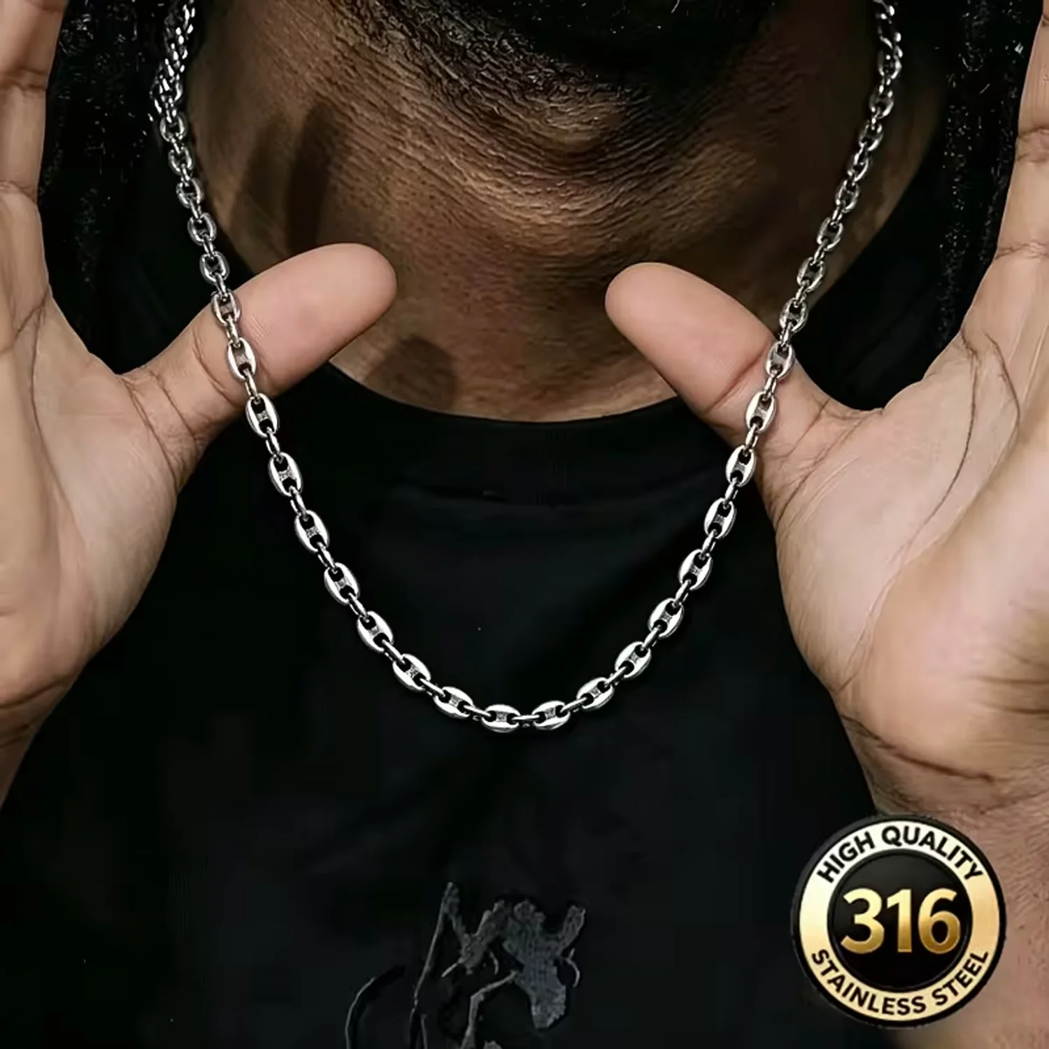Trendy Simple Pig Nose Chain Coffee Bean Chain Men's and Women's Unique Necklace Stainless Steel Everyday Accessory photo 1