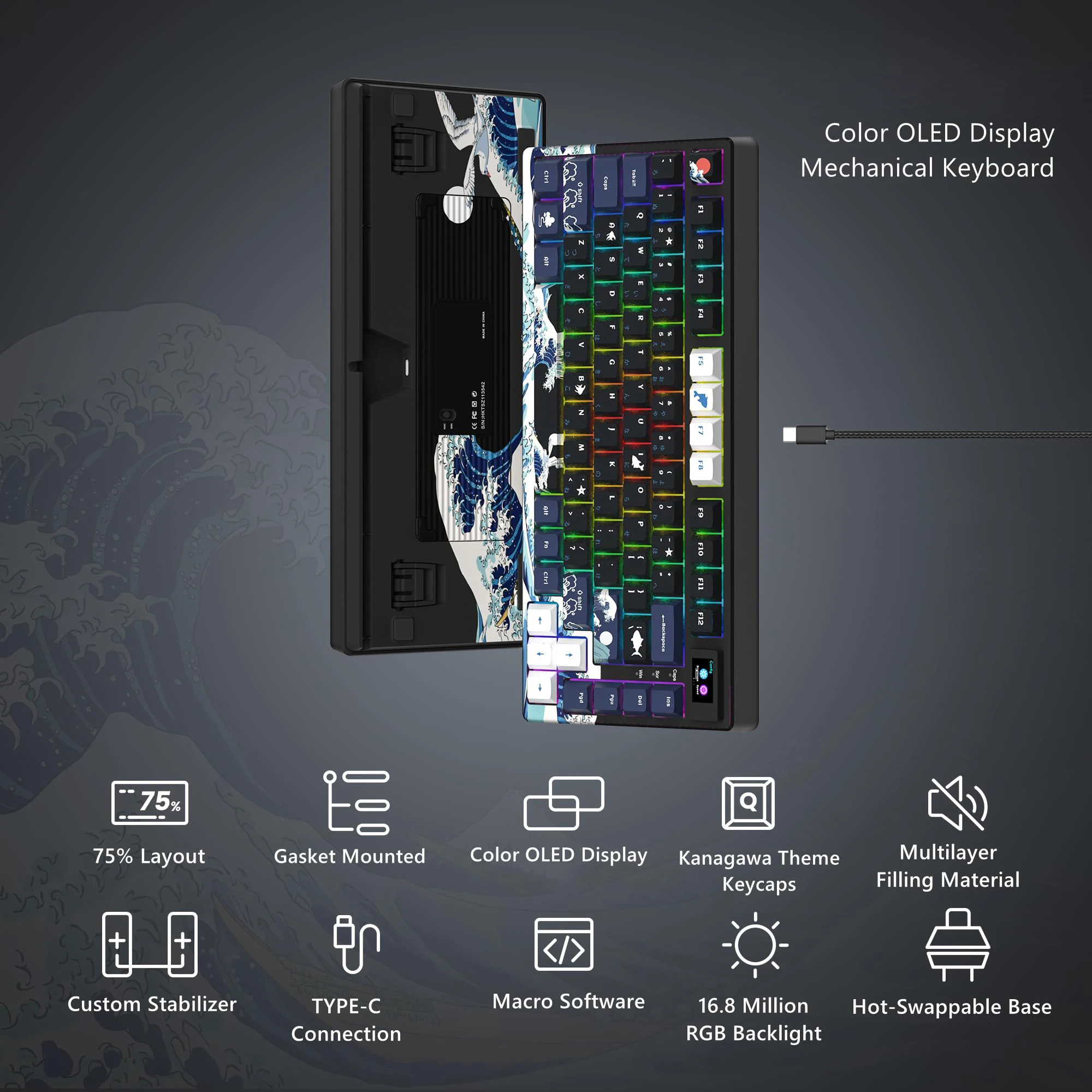 Wired Mechanical Gaming Keyboard with OLED Display Full Key Hot-Swappable Pudding RGB Backlit Keyboard for PC Computer Laptop photo 4