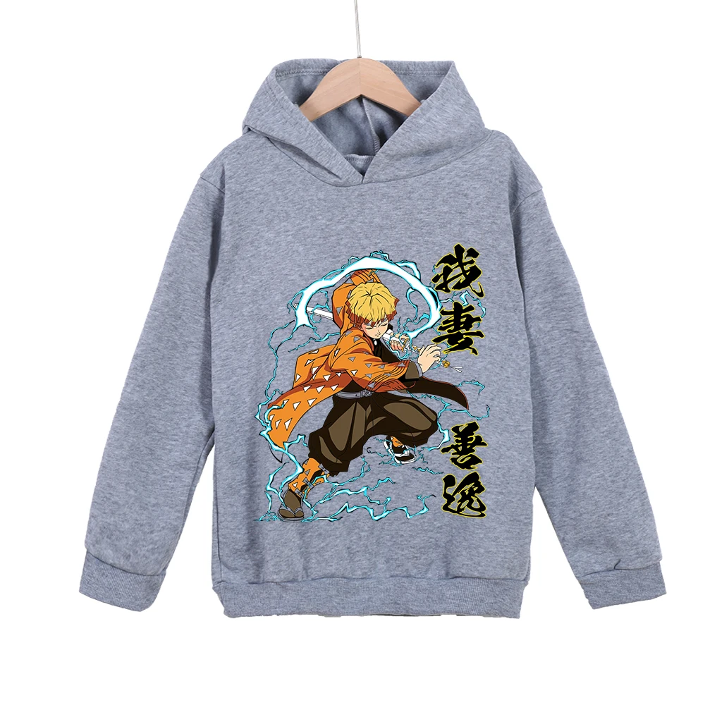Demon Slayer Zenitsu Anime Cotton Hoodie for Kids 3-12 Boys Girls Unisex Pullover Sweatshirt Cosplay Costume photo 2