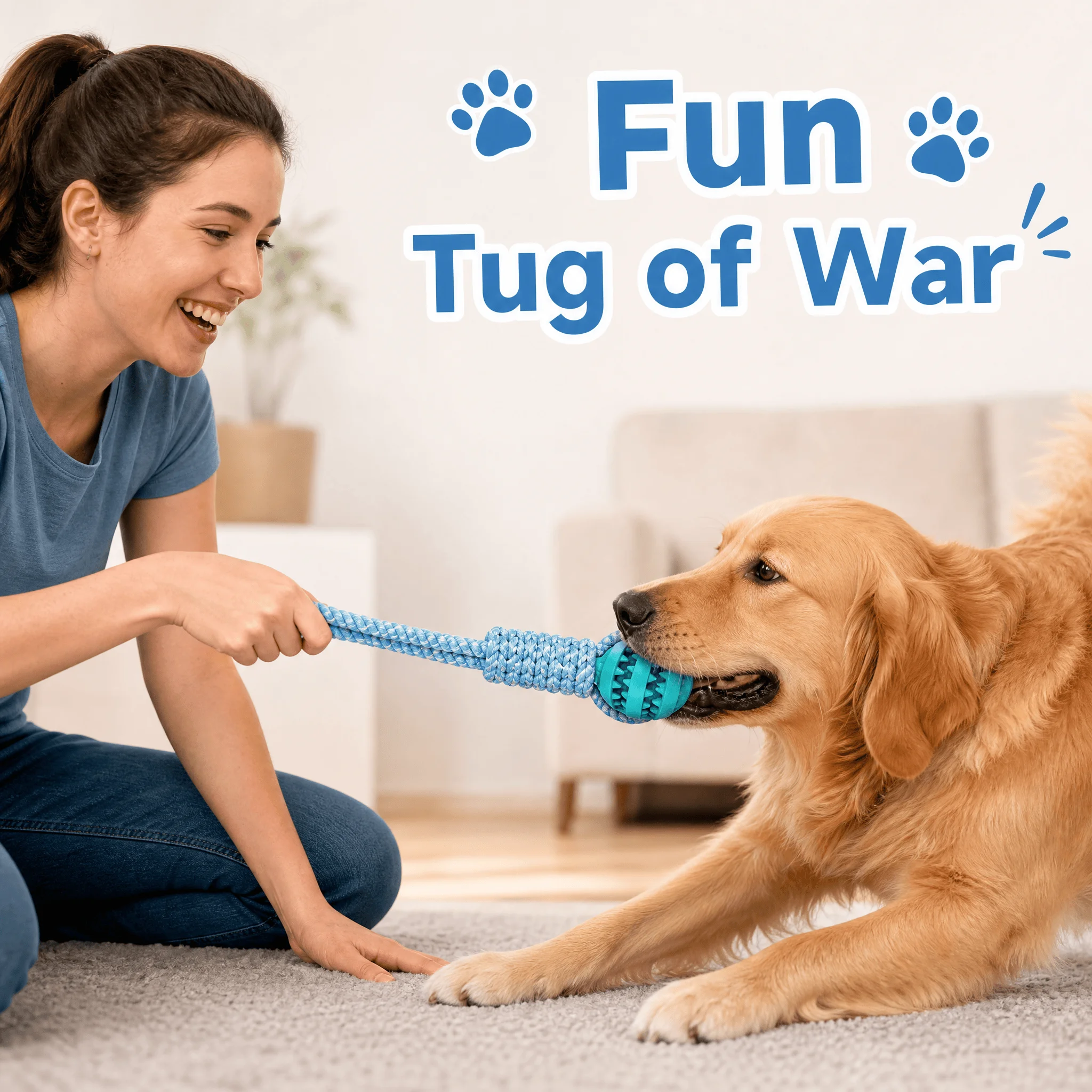 Braided Rope Dog Toy with Rubber Ball, Durable Pet Chew Toy for Teeth Cleaning, Interactive Tug Fetch Play Toy for Small Medium Dogs Puppy photo 6