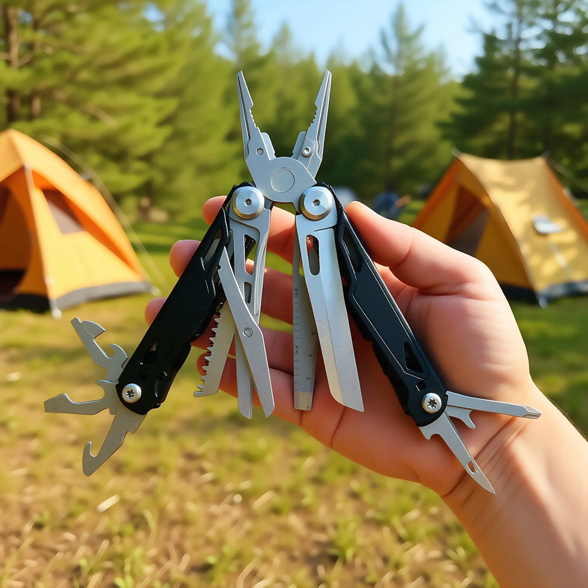 27 in 1 Multitool Pliers - Stainless Steel Survival Tool with Screwdriver/Saw/Spring Scissors for Camping, Fishing, Hiking (Nylo photo 4