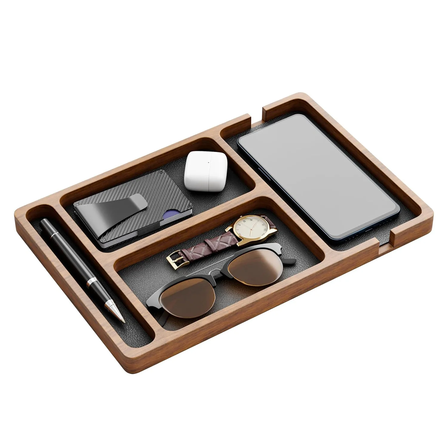 ooden Office Desktop Storage Box Solid Wood Partition Storage Box Mobile Phone Headphone Debris Storage Box Wooden Storage Tray photo 5