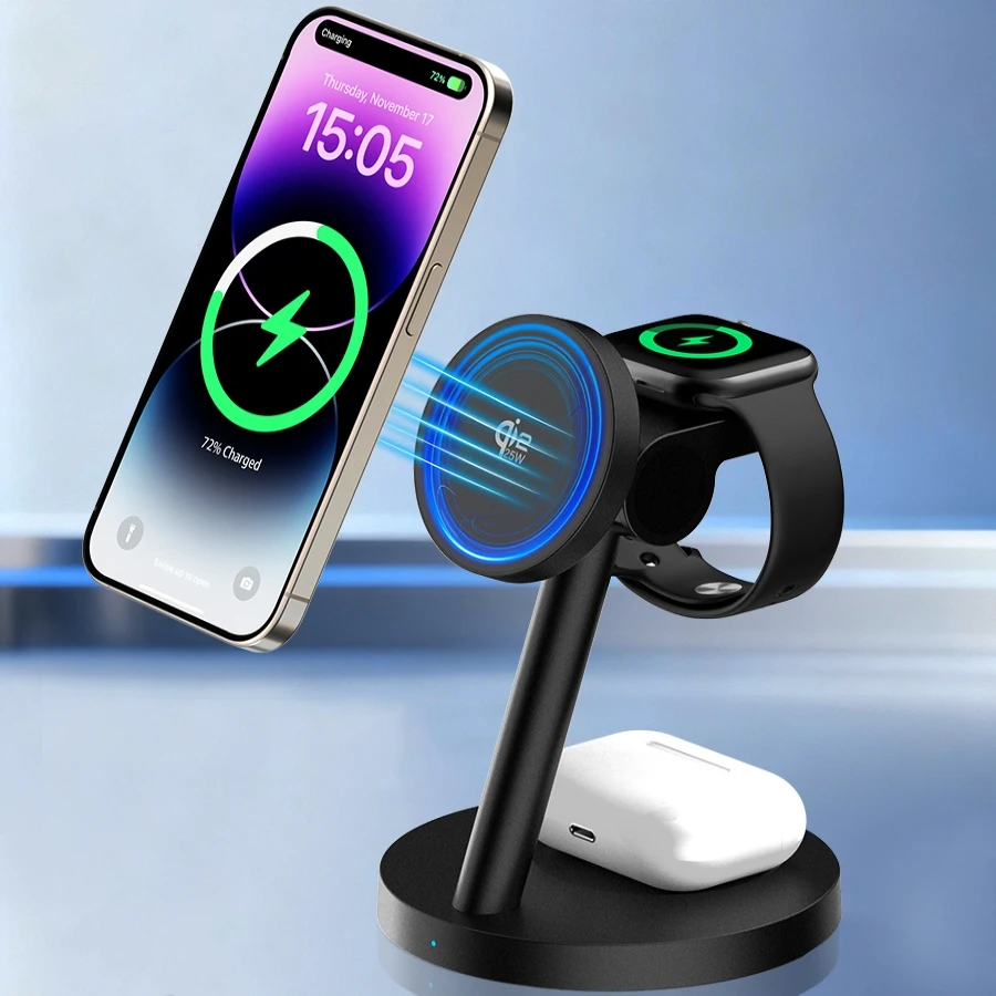 HaaYot Qi2.2 25W 3-in-1 Magnetic Wireless Fast Charger for iPhone 17/16 & Galaxy S26/S25 Ultra–iWatch/Galaxy Watch 9/Ultra 2 photo 2
