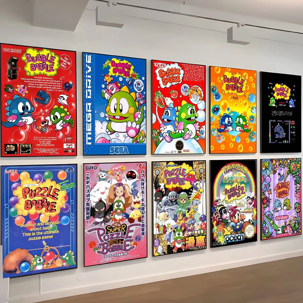 Arcade Game B-Bubble-B-Bobble Anime Posters Sticky Decoracion Painting Wall Art White Kraft Paper Wall Decor photo 1