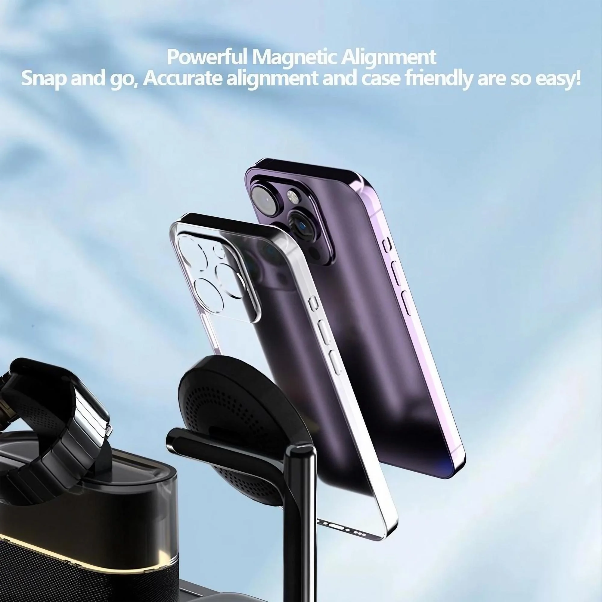 Magnetic Wireless Charging Station for Phone Series 12 13 14 15 16 17 and Watch Ultra 8 7 6 5 Earbuds Charger Stand Multi Device Charging Pad for Desk Home Office Travel Supports Fast 15W Charging for Phones and 5W for Wearables and 360 Degree Desk Stand photo 6