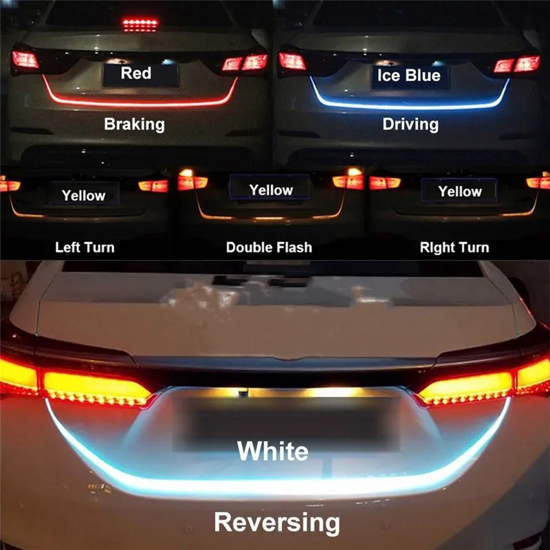 1.2m 12V RGB Flow Type LED Car Tailgate Strip Waterproof Brake Driving Turn Signal Light Car Styling 4 Colors photo 2