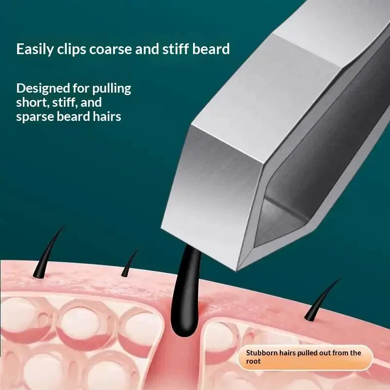 【B】Durable Stainless Steel Tweezers For Beard Eyebrow Hair Removal Flat Tip Design Easy Grip Facial Hair Plucking Tool photo 3