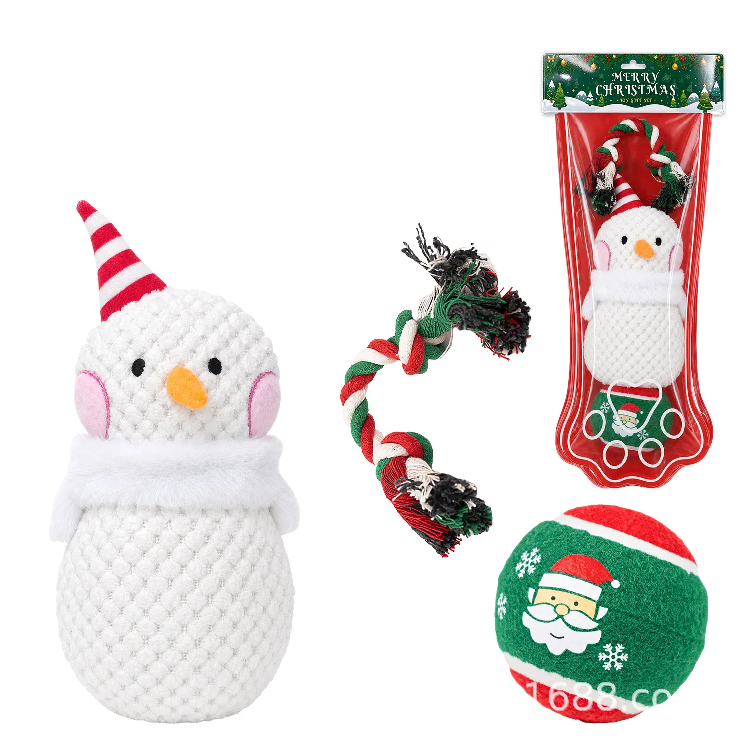 Christmas Dog Toy Set Squeaky Rope Chew Toys for Puppy Pet Teeth Cleaning Play Balls Holiday Gift for Small Medium Large Dogs photo 5