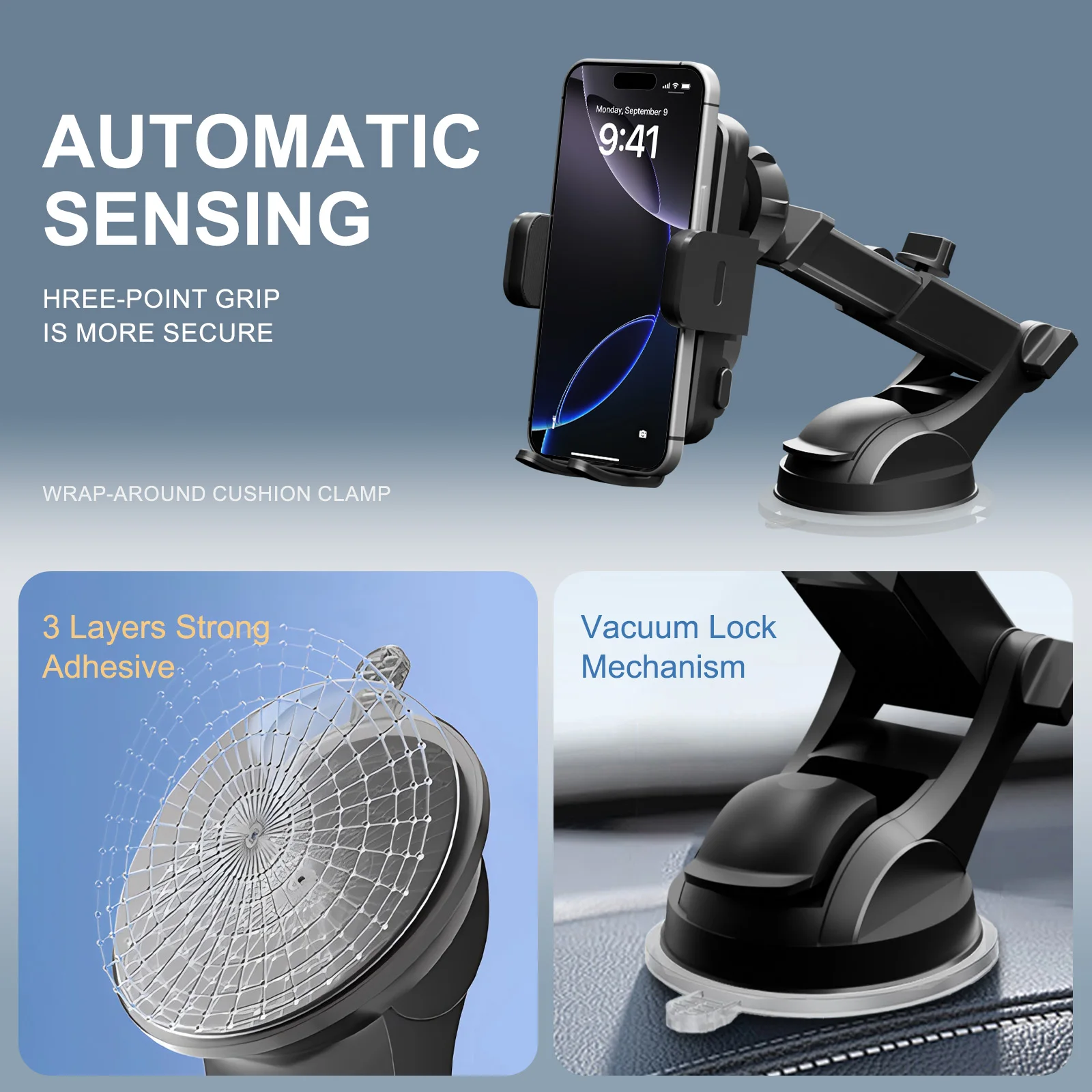 15W Qi Magnetic Wireless Car Phone Charger Auto-Clamping Car Charger Phone Holder Dashboard Vent Phone Mount Fast Charging photo 4