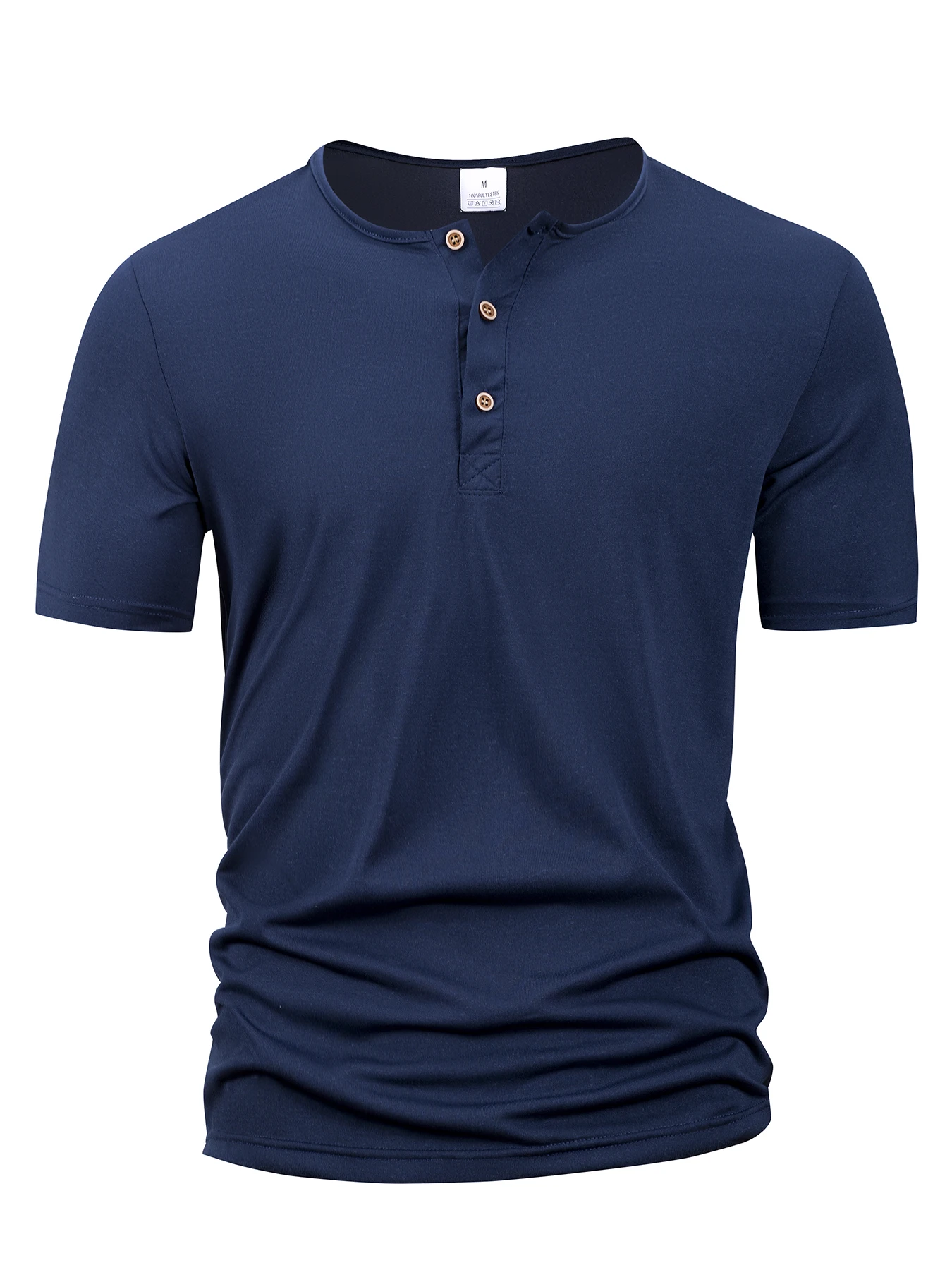 Summer Men Henley Collar T-shirts Button Slim Casual Male Solid Color Short Sleeve Men Sports T-shirt Polo shirt Tops photo 2