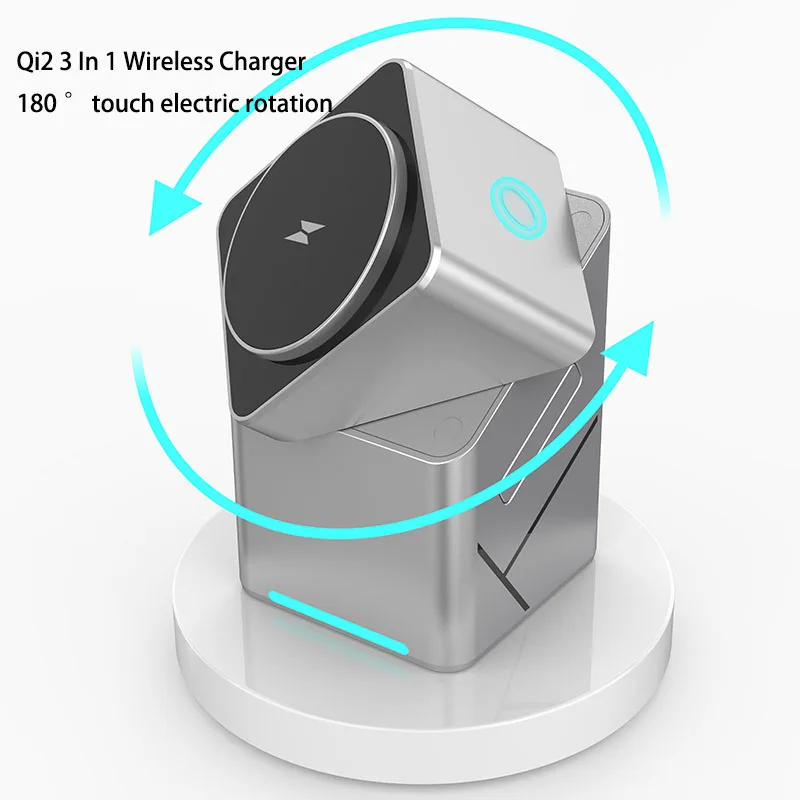 Rotating Qi2 3in1 15w Magnetic Wireless Charger Stand For iPhone 16 15 14 13 12 Max  iWatch Airpods Fast Charging Dock photo 5