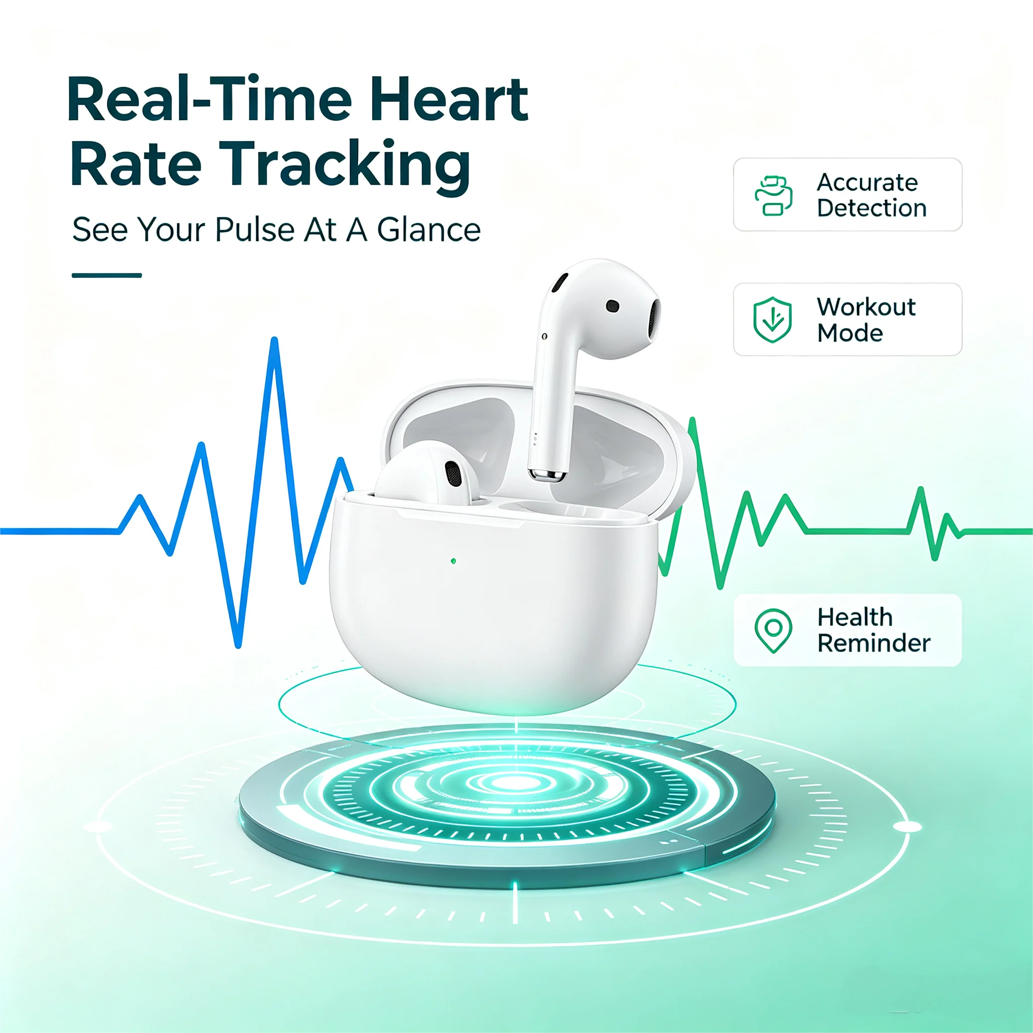 ZZLOVE Wireless Heart Rate Monitor TWS Earbuds Noise Cancelling Bluetooth Sport Earphones Charging Case photo 2