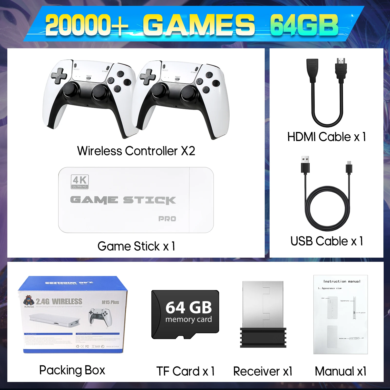 M15 4K TV Retro Handheld Game Console Stick 2.4G Dual Wireless Controller 20000+ Classical Games 23 Classic Emulaters photo 7