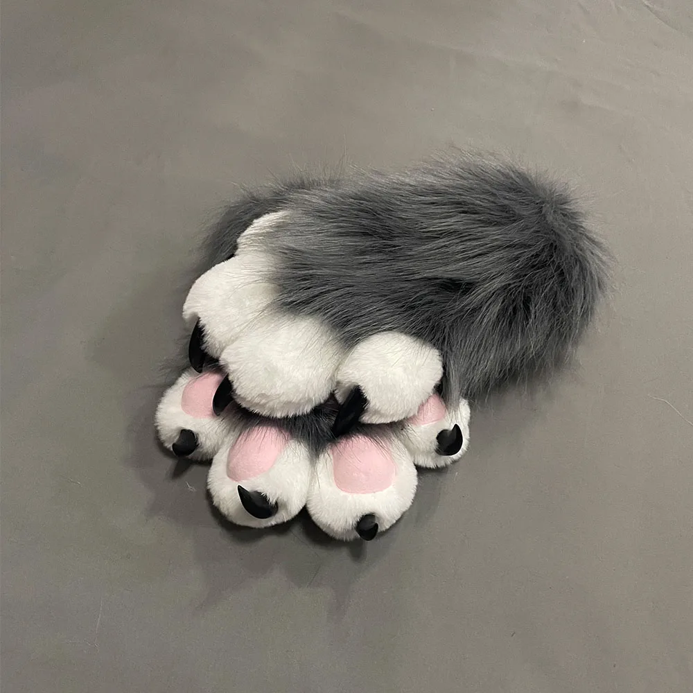 Faux Fur Plush Furry Cat Claw Gloves Fursuit Animal Fox Paws Mittens Halloween Cosplay Costume Accessories for Adult photo 2