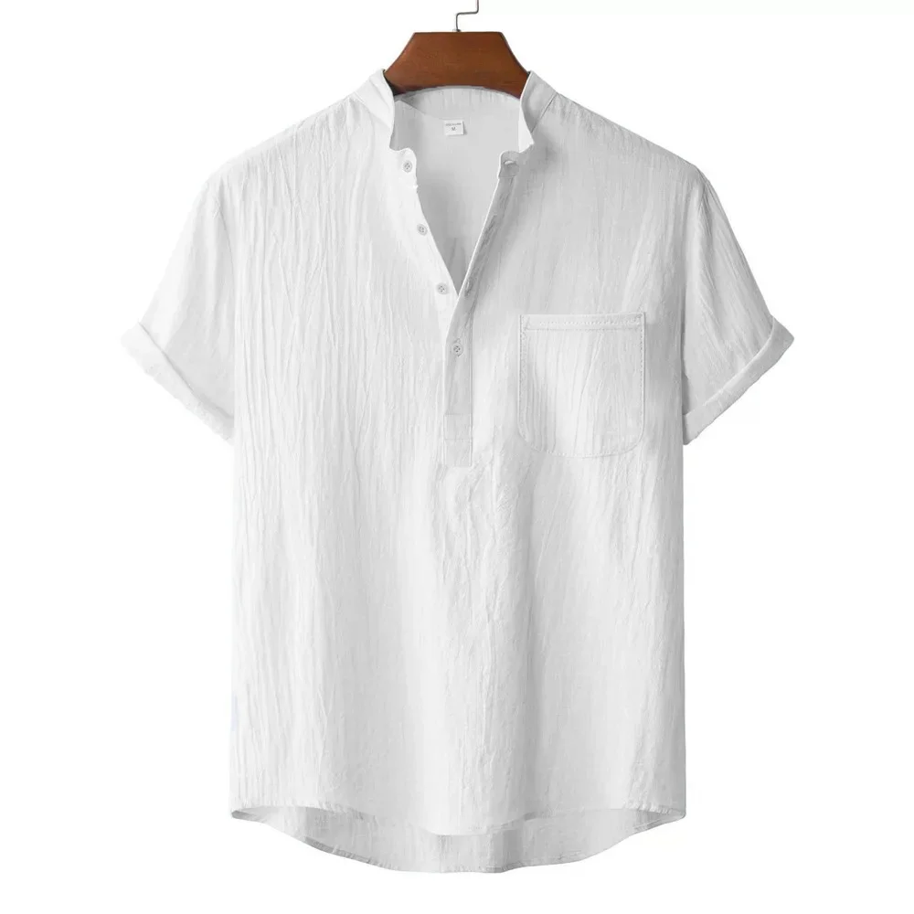 Men's Summer Cotton Linen T-shirt Beach Style Short SLeeve Henley Neck Vacation Hawaii Casual Lightweight Breathable Cozy Tops photo 4