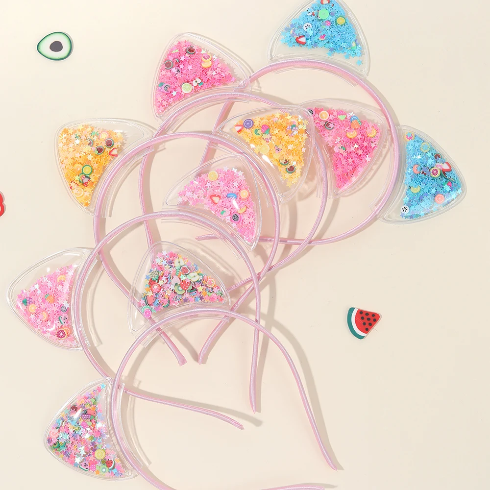 5Pcs Cat Ear Headband Cute Star Shining Sequin Hairbands Sweet PVC Ear Princess Hair Band Gift Kids Fashion Headwear Accessories photo 2