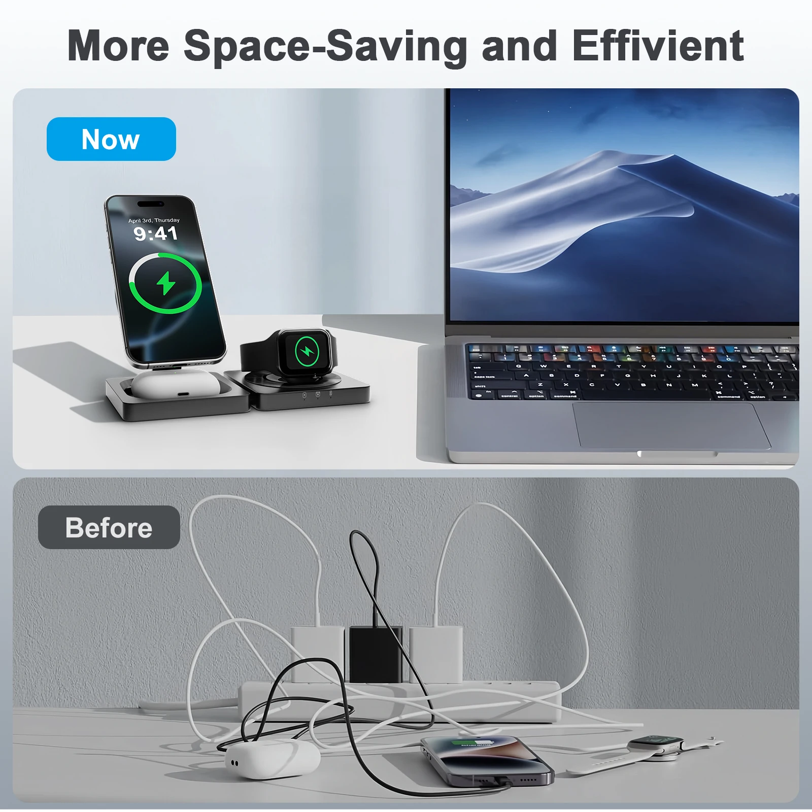 Magnetic Wireless Charger 3-in-1 Folding Fast Charging Station Foldable Travel for Magsafe  iPhone 17/16/15/14/13 Watch Airpods photo 6