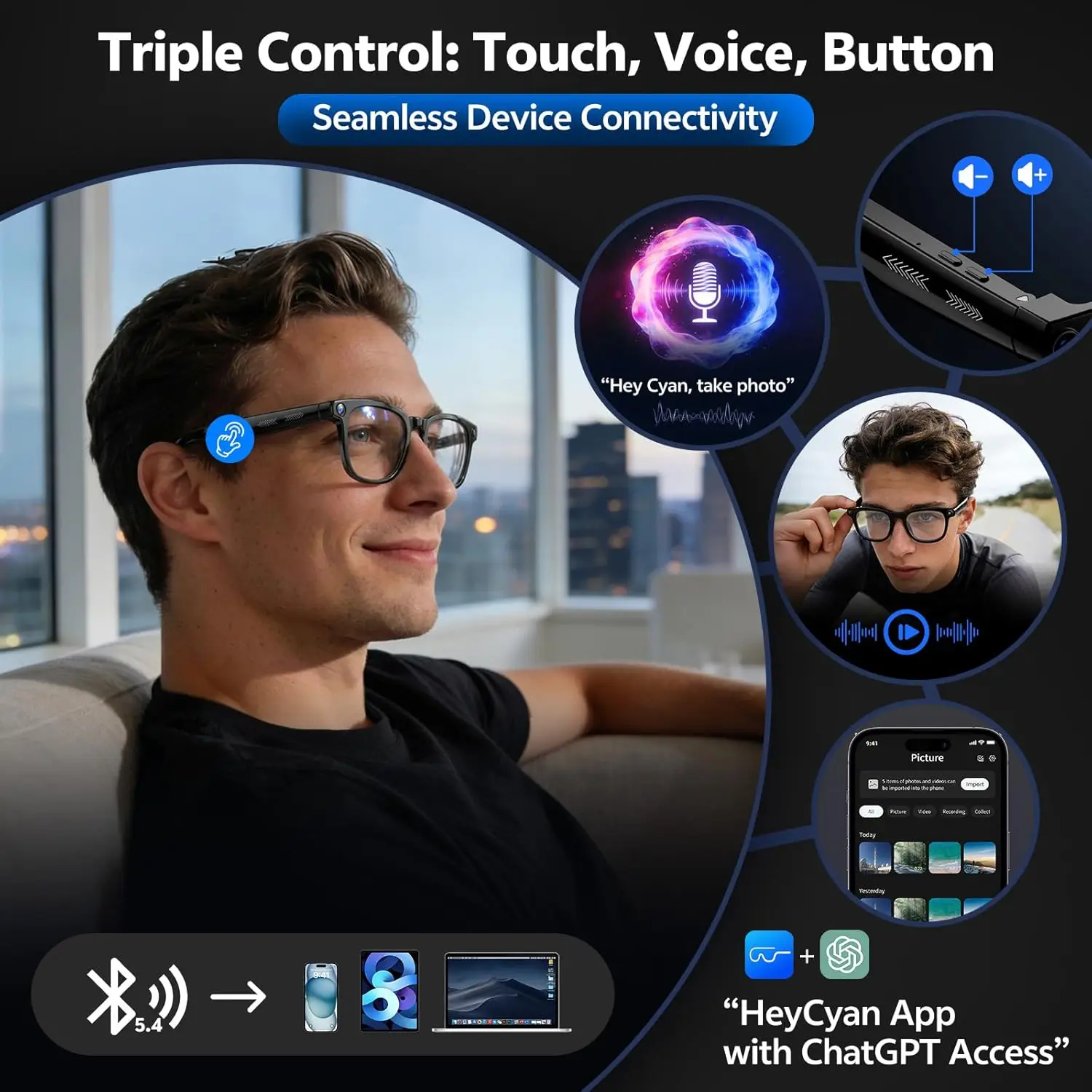 2026 4K 8MP Smart Glasses Men HD Camera 150+Language Translation ChatGPT WIFI Video Recording Bluetooth CallAudio Glasses Women photo 5