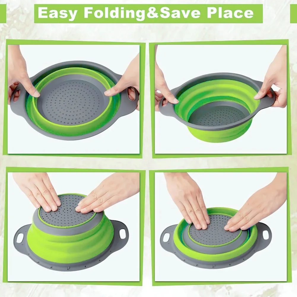 Silicone Folding Drain Basket Fruit Vegetable Washing Basket Foldable Strainer Colander Collapsible Drainer Kitchen Storage Tool photo 5